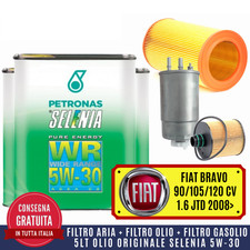 KIT TAGLIANDO FIAT BRAVO 1.6 JTD 90 105 120 CV 2008> + 5 LT OLIO SELENIA WR 5W30