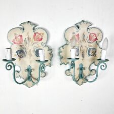 Applique in stile antico in legno shabby chic lampade a due luci bianca dipinta