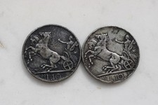 MONETE FALSO D'EPOCA 10 LIRE REGNO BIGA COPPIA 1927 1930 ITALIA NO ARGENTO ORO
