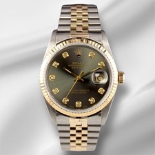 Rolex Datejust 36mm Oro Giallo Scanalata Grigio Diamante Quadrante Jubilee Watch