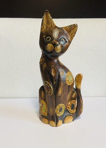Gatto legno dipinto - in,