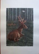 Enzo Bellini serigrafia colorata a mano il Cervo Malato 70x50 firmata Bora 