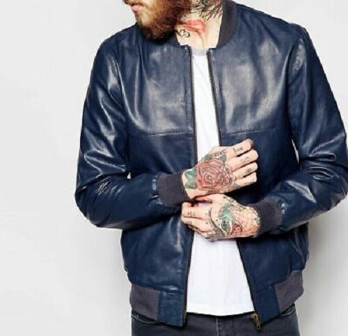 Bomber uomo pelle blu design - bomber,
