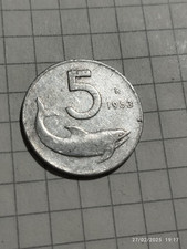 Moneta 5 Lire 1953 Delfino Repubblica Italiana RARISSIMA con Difetti Di Conio 
