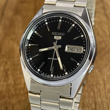 NOS! Seiko 5 quadrante nero cal. Orologio uomo 7009A automatico 17 jewels Japan NOS!