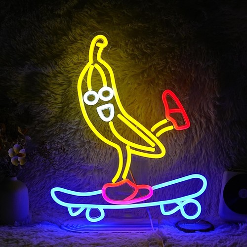 Skateboard banana neon sign - banana,