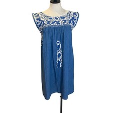 Abito donna Mi Golondrina taglia media blu ricamato floreale mini casual