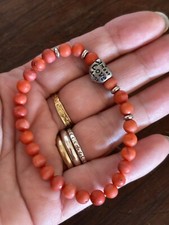 Bracciale Bracciali Corallo Acciaio Corallo Rosso Palline Cuori