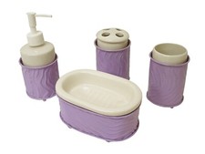 (35533) Set Bagno 4 Pezzi Accessori Piano Lavabo Forgiato Lillà, Viola Malva