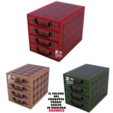 CASSETTIERA 4 CASSETTI SALVASPAZIO MULTIUSO PORTATUTTO DOCUMENTI DECORO SCOZZESE