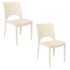 Set da 2 | 4 Sedie Giardino Avorio in Plastica Senza Braccioli Interno, Esterno