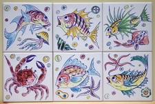 CERAMICA VIETRI MATTONELLE CM 15X15 DECORATE A MANO SERIE DA 6 PEZZI