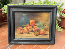 ANTICO DIPINTO OLIO SU TAVOLETTA - NATURA MORTA (FRUTTA) - FIRMA - CORNICE COEVA