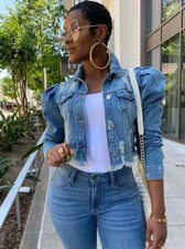 Giacca jeans giubbino corto giubbotto denim trucker donna blu jeans 1253