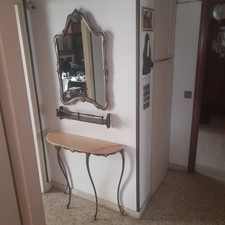 CONSOLE IN MARMO GIALLO E OTTONE + SPECCHIO IN OTTONE anni '60 VINTAGE