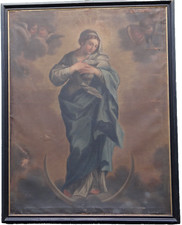 Dipinto olio su tela Madonna in Gloria quadro religioso XVII secolo 190 cm
