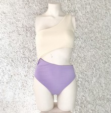 MONOKINI BIKINI COSTUME DA BAGNO UN PEZZO INTERO PARTICOLARE BICOLORE LILLA BEIG