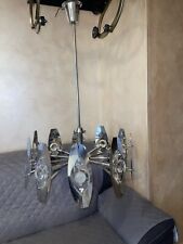 LAMPADARIO VINTAGE OSCAR TORLASCO ACCIAIO E VETRO DESIGN SPACE AGE A 10 LUCI