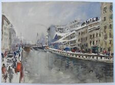 Alfredo ZECCA (La Spezia 1917-Milano 1998)MILANO NAVIGLIO splendido cm 50x70