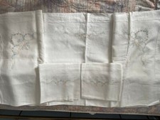 LENZUOLO MATRIMONIALE CON FEDERE VINTAGE IN PURO LINO RICAMATO A MANO 