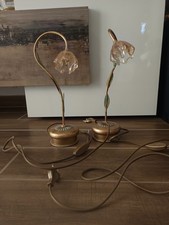 Coppia Lampade Da Tavolo Comodino Fiori Vetro Ferro Elaborato 