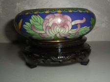 ANTICA CIOTOLA CINESE CLOISONNÈ CON BASE LEGNO CINA FINE 800 INIZIO 900