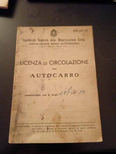 Libretto licenza circolazione - libretto,