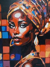 QUADRO MODERNO DIPINTO A MANO OLIO SU TELA DONNA CON TURBANTE