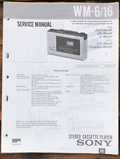 Sony WM-6 WM-16 Radio Cassette  Service Manual *Original*