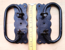 Vecchia coppia maniglie ferro finestra cassetto baule porta cassa cm8,4xcm3 F