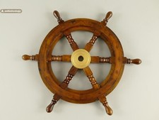 Timone Nautico In Legno Massello E Ottone, Ø 46Cm Decorazione