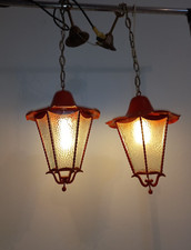 COPPIA lampadari anni20 lanterne ferro vetro PAIR Old 20's Chandeliers 2 Lustres