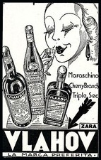 PUBBLICITA' 1938 LIQUORI VLAHOV ZARA DONNA  MARASCINO CHERRY TRIPLE SEC ZARA