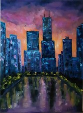 Dipinto olio paesaggio urbano