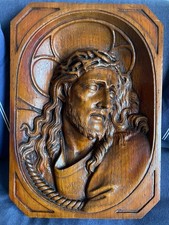 Scultura bassorilievo in legno volto Gesù Cristo + Scultura di donna