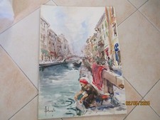 ANTONELLO ZECCA ACQUERELLO SU CARTONE 50X35 CM  MILANO NAVIGLIO GRANDE