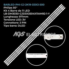 KIT 4 BARRE STRIP 11 LED TV PHILIPS GJ-2K19-D3X3-500-D411-V2, 20BZ11D0B338BL01D