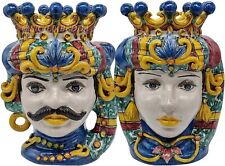 TESTE DI MORO H33 CORONA BLU CERAMICA CALTAGIRONE 