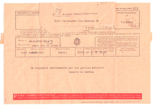 Telegramma 1932 umberto di - ,