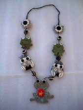 COLLANA LANA COTTA LUNGA ETNICO NEPAL RANA FROG
