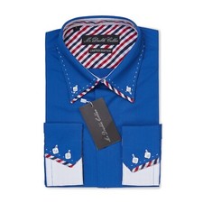 Uomo Blu Reale Camicia a Righe