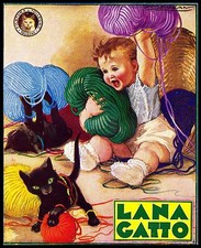 PUBBLICITA' 1936 LANA GATTO TOLLEGNO BIELLA WOOL BIMBO  GOMITOLI GATTINI MAUZAN