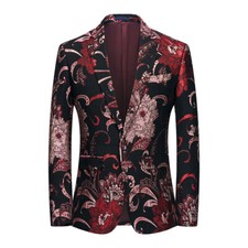 Uomo Fiore Jacquard Cappotto Giacca Abito Festa Ballo Top Business Casual Chic