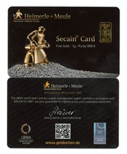 Lingotto d'oro 1 grammo oro 999,9 Heimerle e Meule Secain Card 