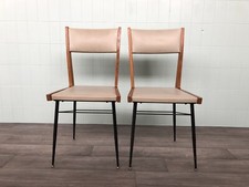 Coppia Di Sedie Di Manifattura Italiana Anni 60 In Ferro, Legno E Skai