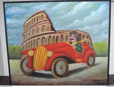R SALVO LOMBARDO AUTO & COLOSSEO OLIO TELA 60X50 Firma Timbro archivio Lombardo