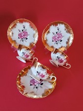 SET 3 TAZZINE DA CAFFÈ IN PORCELLANA STILE BAVARIA ORO ROSE ROSA  VINTAGE