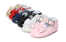 Scarpe carrozzina neonato bambina stile spagnolo Mary Jane fiocco