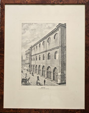 MILANO Palazzo della Ragione Incisione Stampa Vintage '900 con Cornice in Radica
