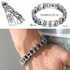 Bracciale catena da moto per uomo braccialetto con maglia acciaio inox argento